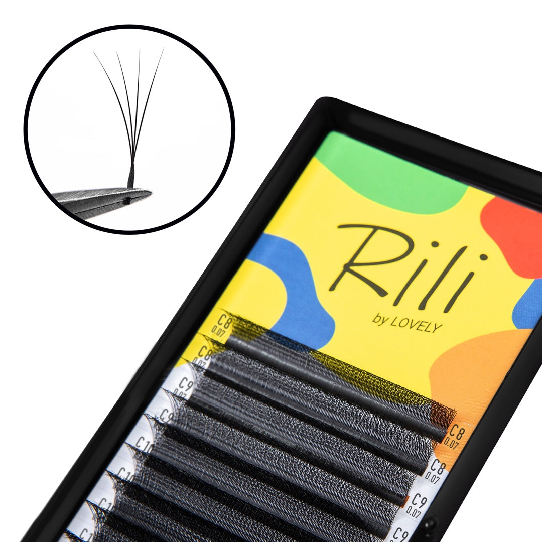Narrow Volume Lash Fans 4D Rili  Black  - 12 Lines- MIX