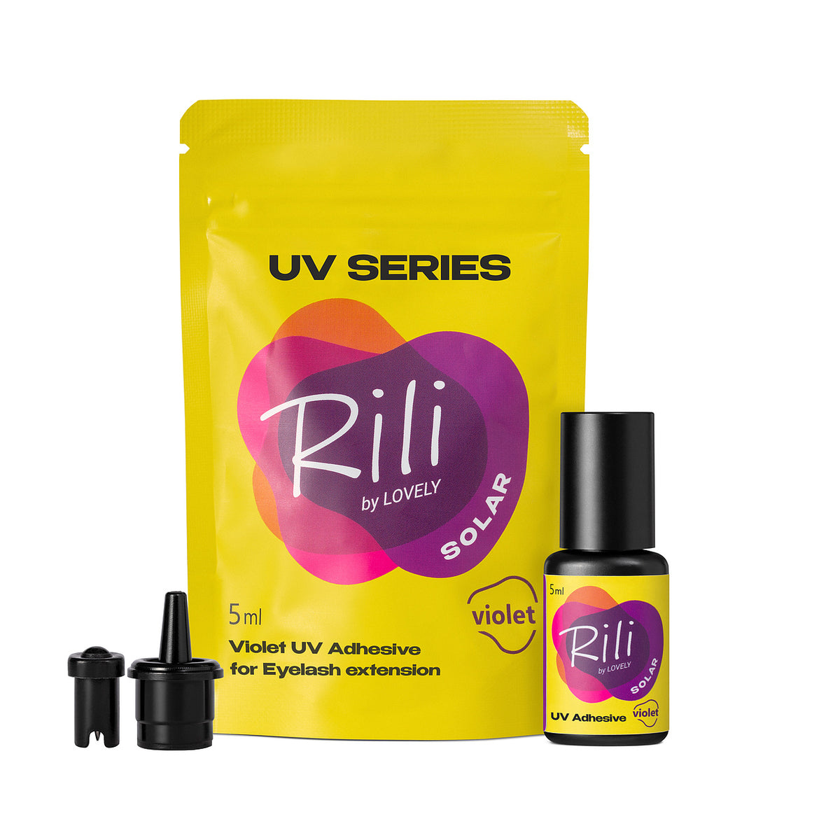 Violeta adhesivo UV para extensiones de pestañas Rili Solar, 5 ml