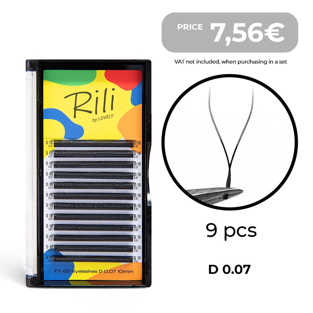 Set de nueve bandejas de pestañas Rili YY-2D, 12 filas, D 0.07, 07-15 mm
